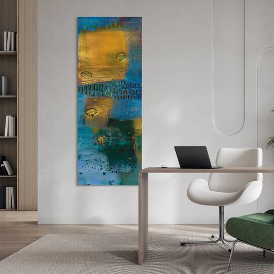 Empire Art Direct 24" x 63" Reedy Blue I Free Floating Reverse Tempered Glass Wall Art